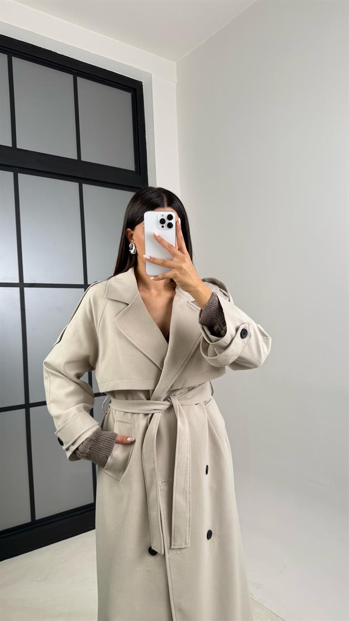 Taş Astarlı Kuşaklı Premium Trençkot GAUS-00516
