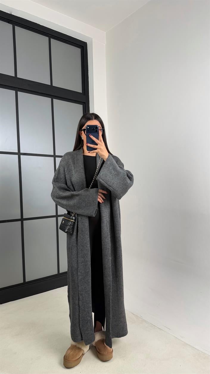 Antrasit Oversize Maxi Boy Triko Hırka GAUS-00728