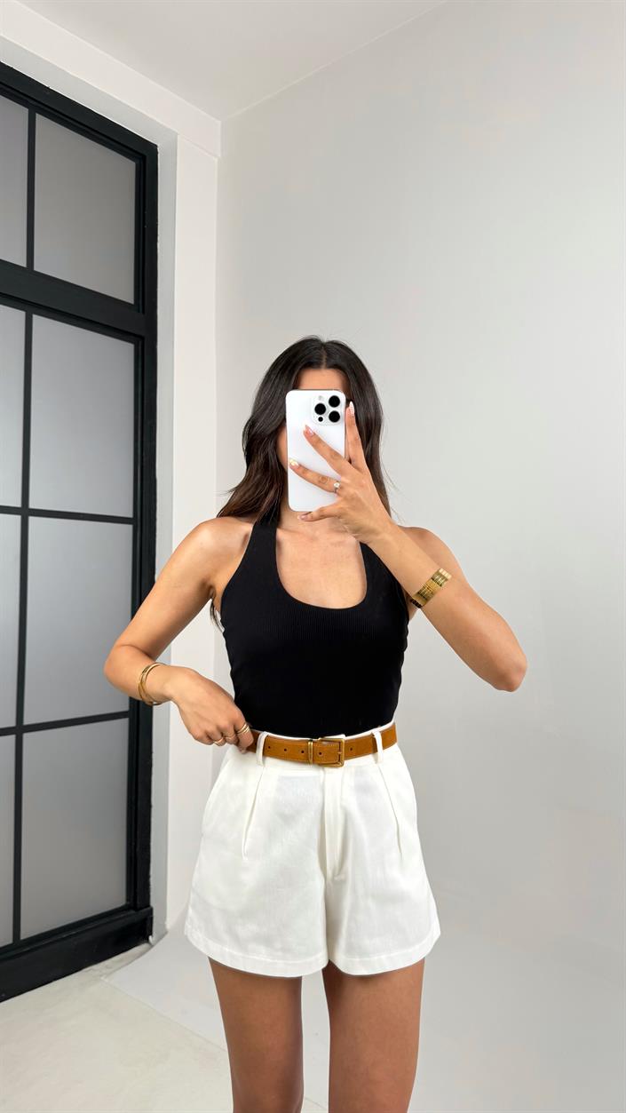 Beyaz Premium Gabardin Şort Gaus00681