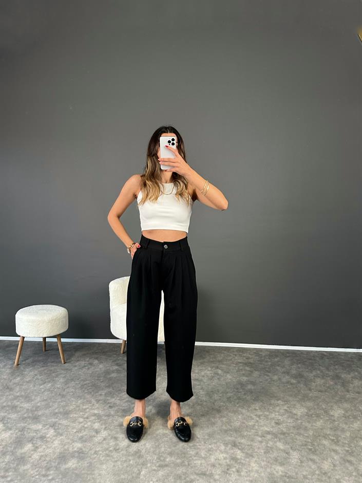 Alfonsa Siyah  Şalvar Pensli Pantolon