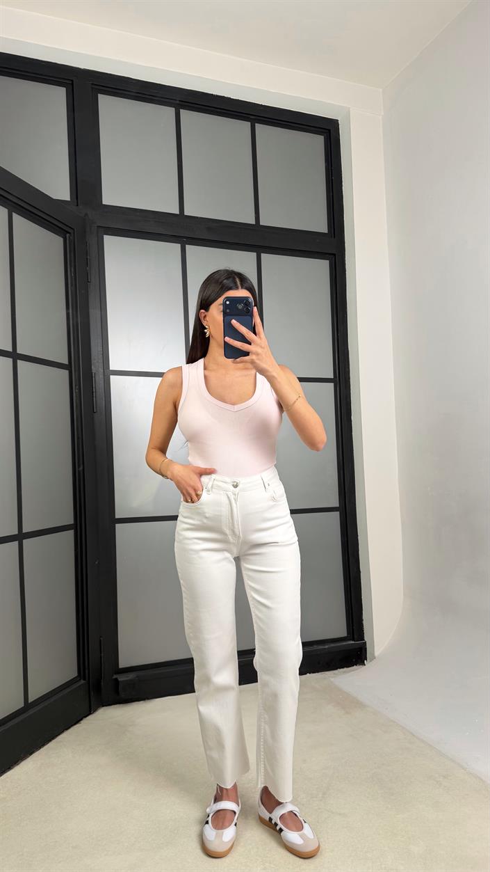 Beyaz Kesik Paça Jean GAUS-01303