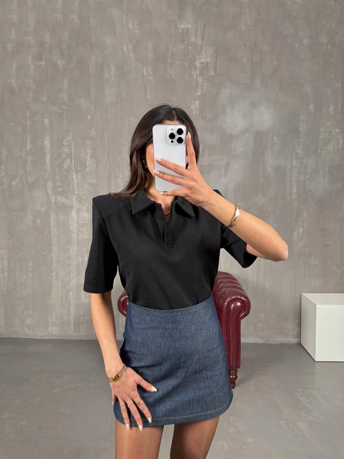 Pola Siyah Büyük Vatkalı Polo Yaka Tshirt