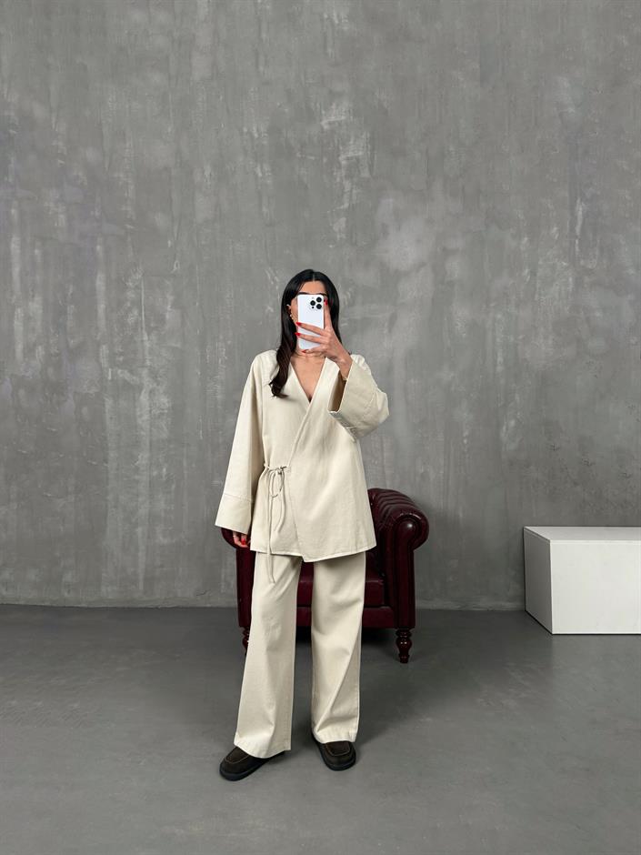 Rozali Taş Gabardin Kimono İkili Takım