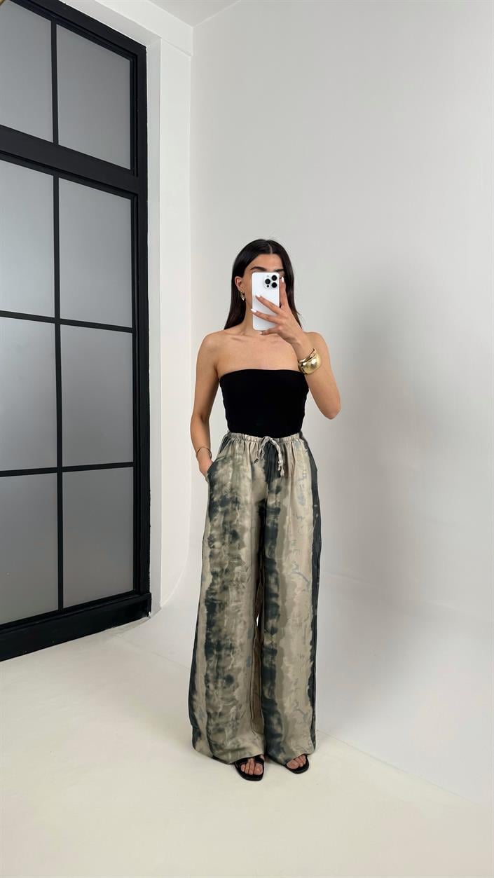 Taş Desenli Tasarım Saten Pantolon Gaus00396