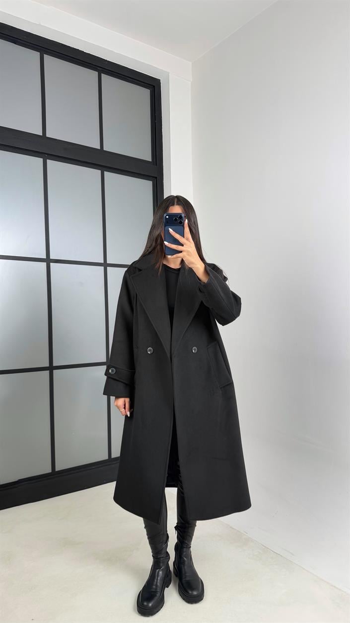 Siyah MD Muadil Astarlı Kaşe Kaban GAUS-00613