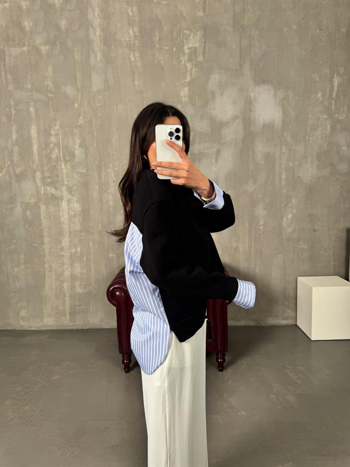 Jona Siyah Gömlek Detaylı Sweat