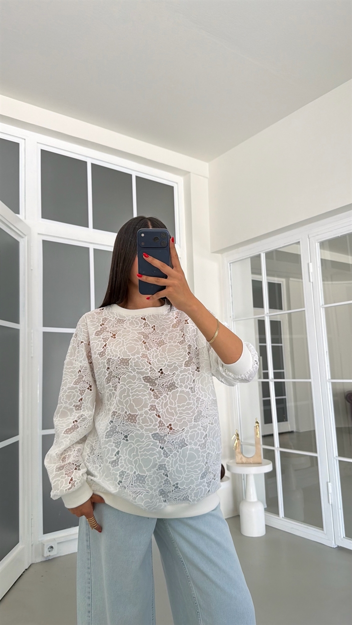 Ekru Fisto Detaylı Premium Sweatshirt GAUS-01834