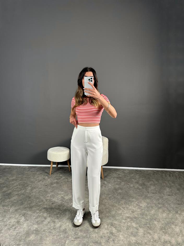 Venüs Beyaz Paça Katlamalı  Pantolon 