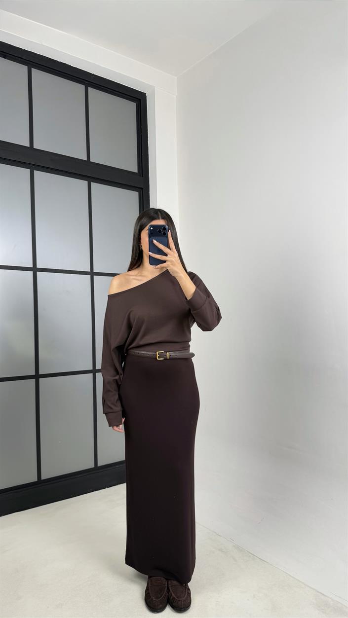 Acı Kahve ZR Muadil Likralı Yumuşak Kumaş Etek GAUS-00801