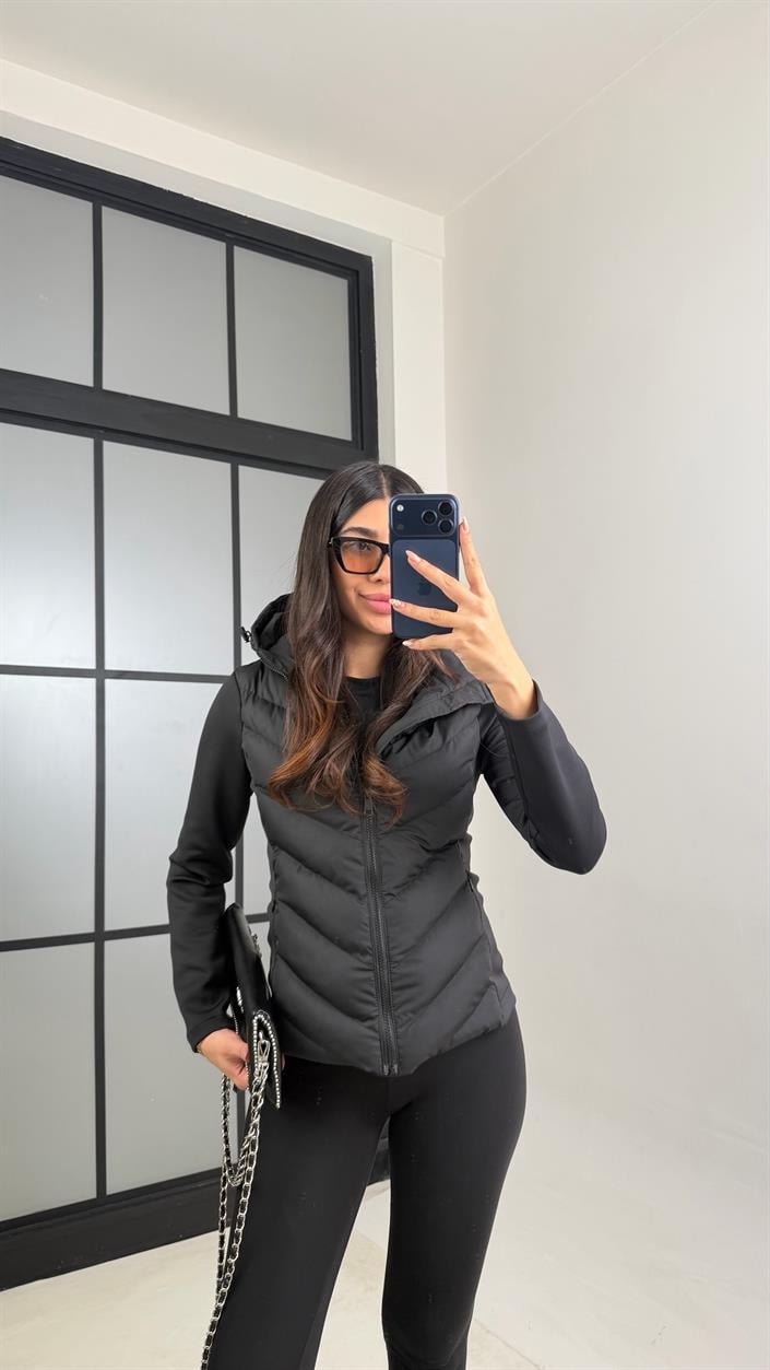 Siyah Kapüşonlu ZR Muadil Şişme Mont GAUS-00880