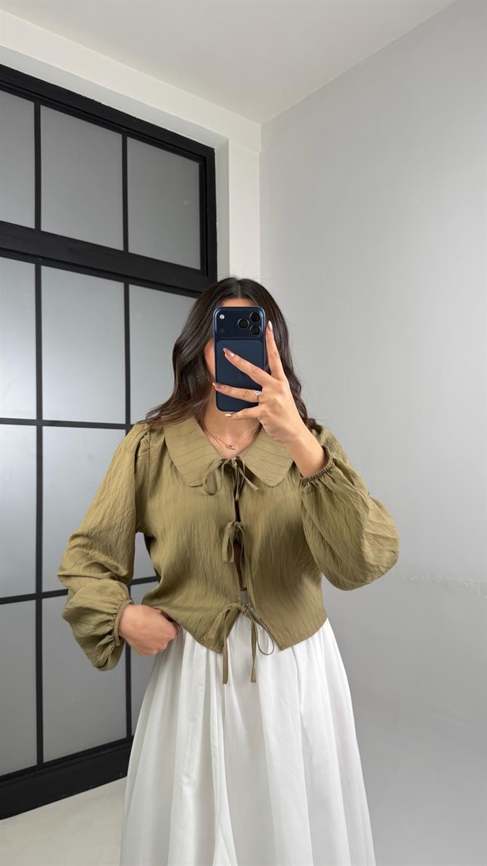 Yeşil Bebe Yaka Önü Bağlamalı Gömlek GAUS-01150