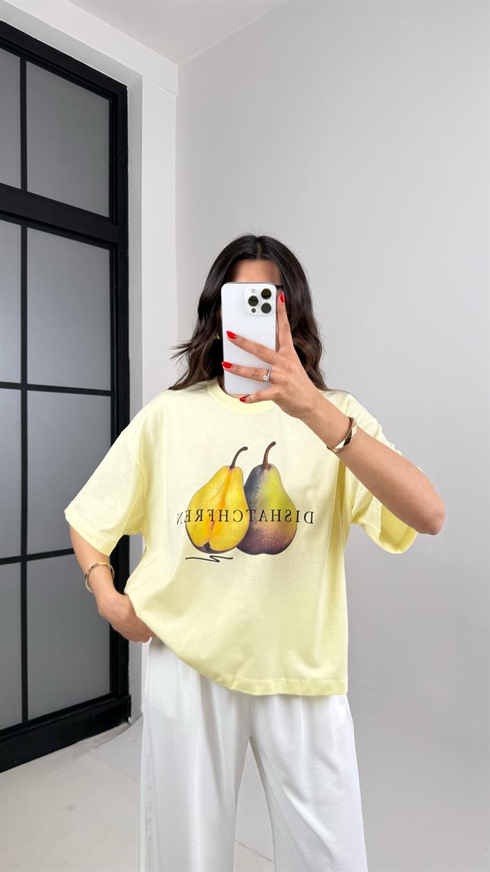 Sarı Armut Baskılı Basic Tshirt Gaus00464