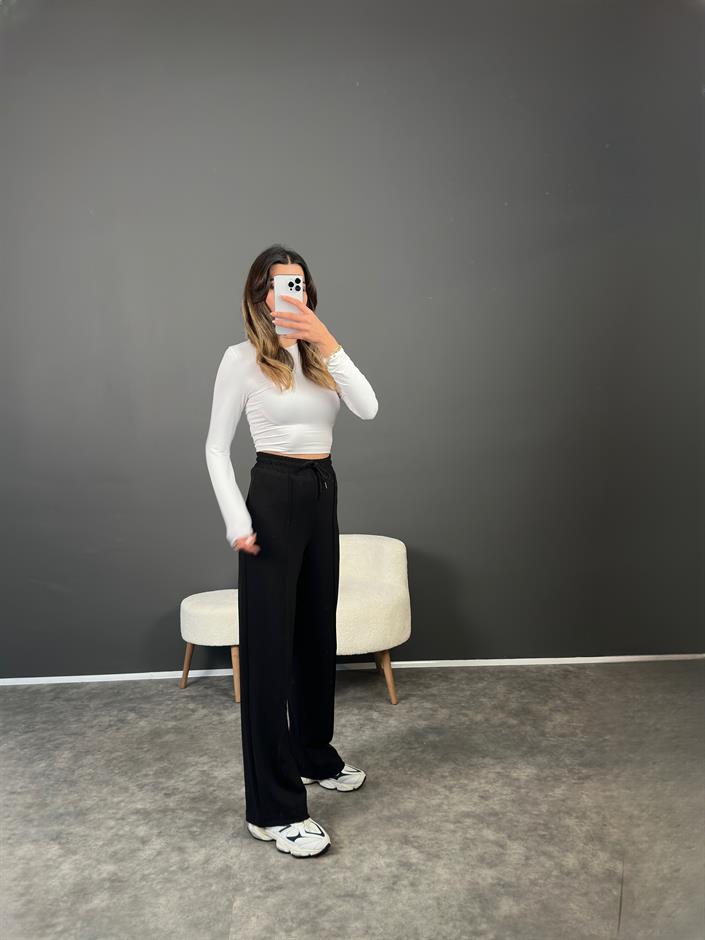 Eyra Siyah Çımalı Beli Lastikli Pantolon 