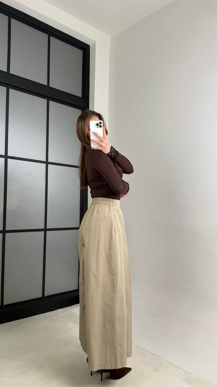 Soft Haki Beli Lastikli Tasarım Pantolon GAUS-00994