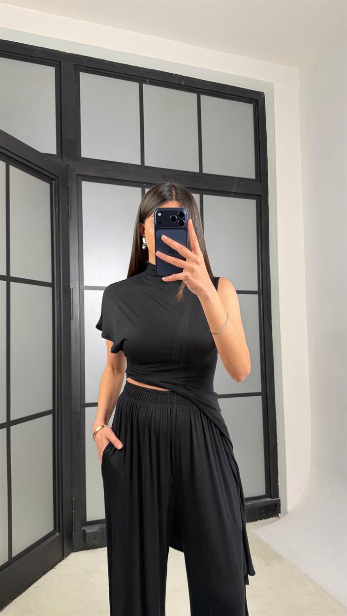 Siyah ZR Model Beli Lastikli Kaşmir Dokulu Pantolon GAUS-01356 GAUS-01355