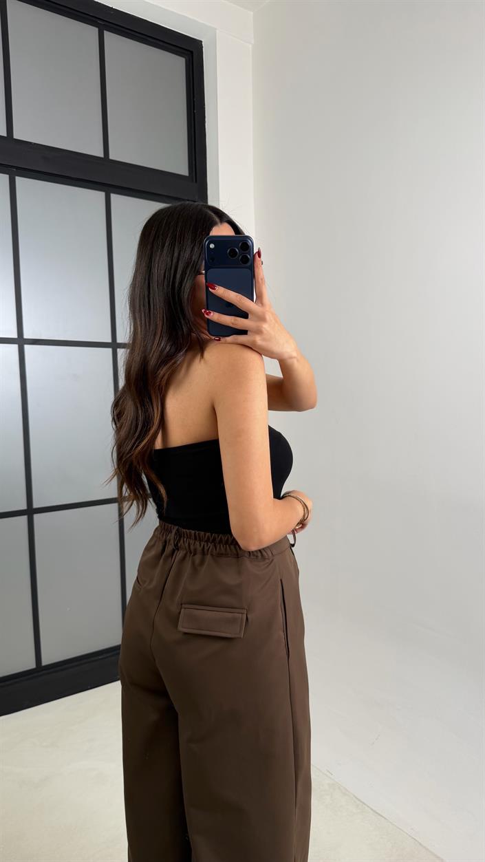 Kahve Gömlek Beli Lastikli Pantolon İthal Kumaş Takım GAUS-00799