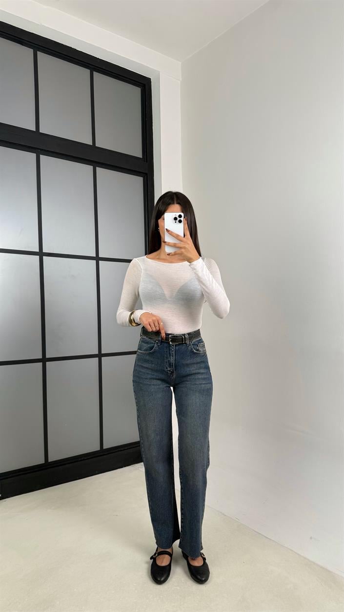 Lacivert Kesik Paça Kemerli Jean GAUS-00149