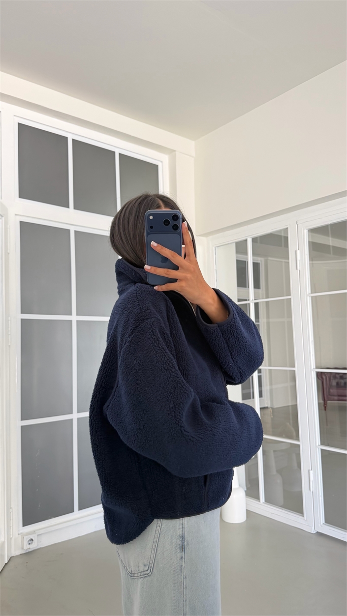 Lacivert Fermuarlı Cepli Polar Sweatshirt GAUS-02031