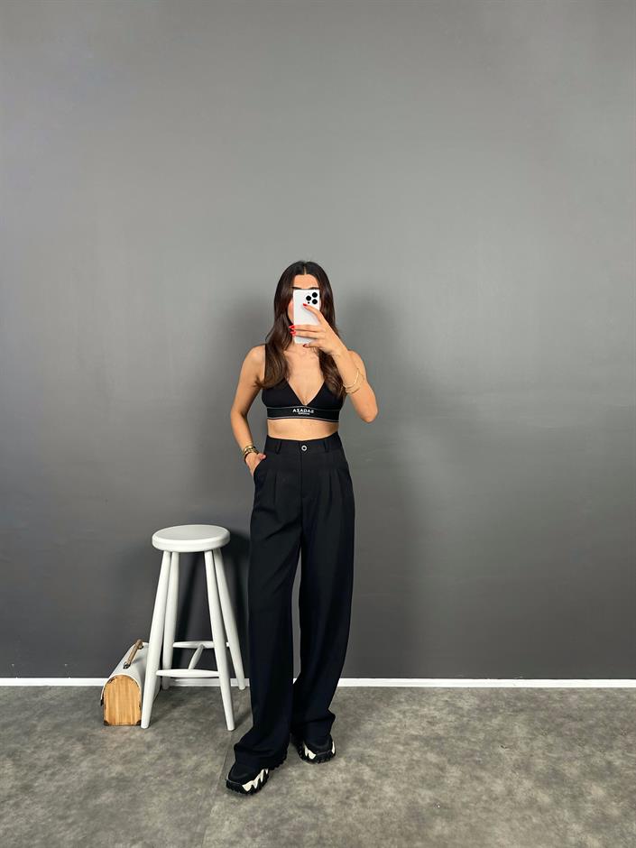 Fado Siyah Kumaş Palazzo Pantolon