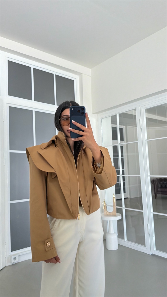 Camel Premium Pelerin Detaylı Astarlı Ceket GAUS-02045