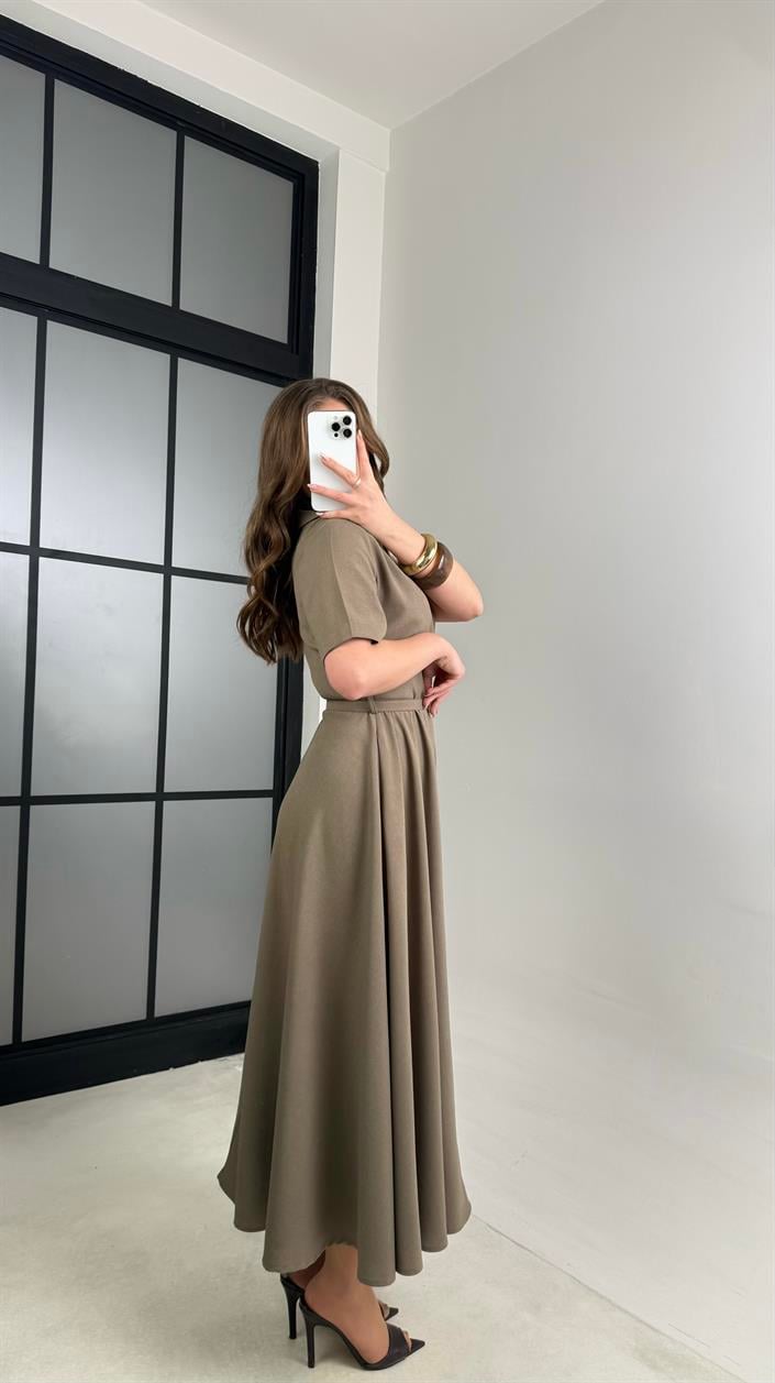 Haki İnce Kemerli Elbise GAUS-00991