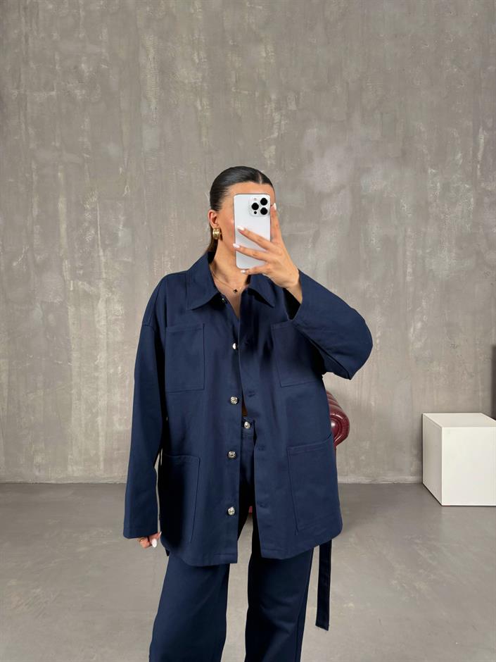 Lacivert Gabardin Kuşaklı Takım Gaus0008