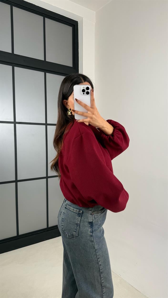 Bordo Astarlı Cepli Kaşe Bomber Ceket GAUS-00191