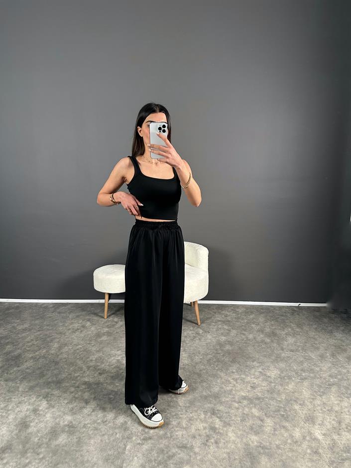 RY Siyah Saten Beli Lastikli Pantolon 