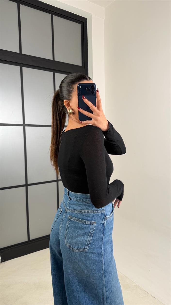 Mavi Geniş Paça Likralı Jean GAUS-00741