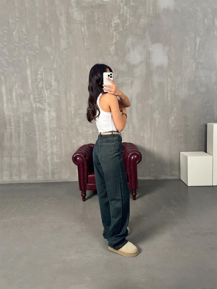 Chos Koyu Mavi Eskitme Wide Leg Jean