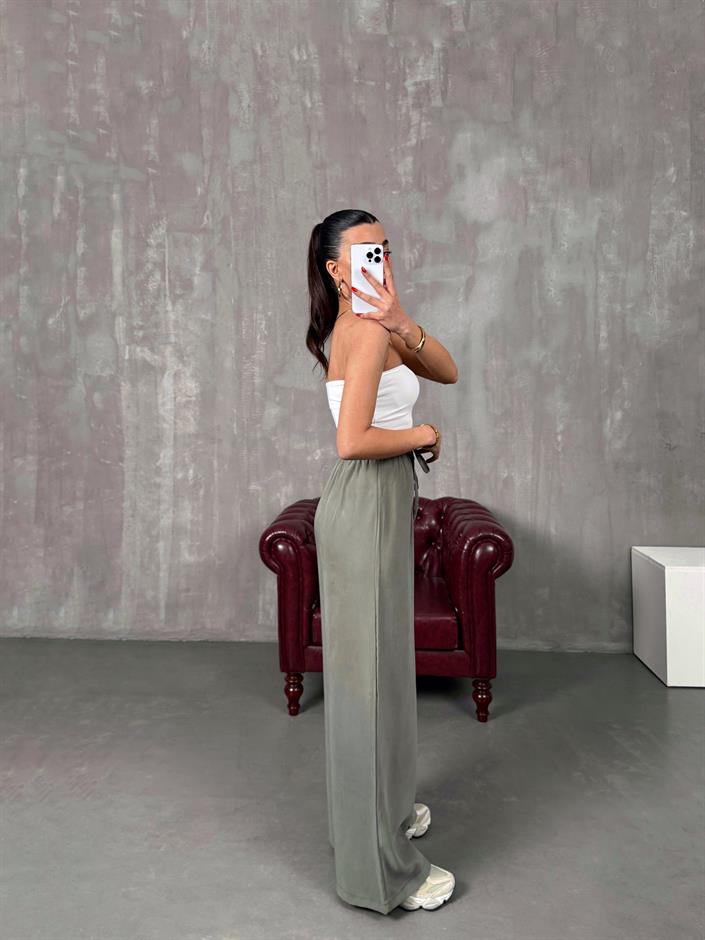 Setra Haki Beli Lastikli Tensel Kumaş Pantolon