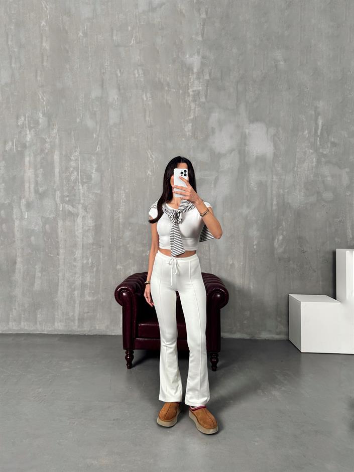 Lefko Krem ZR Model Çımalı İspanyol Paça Pantolon