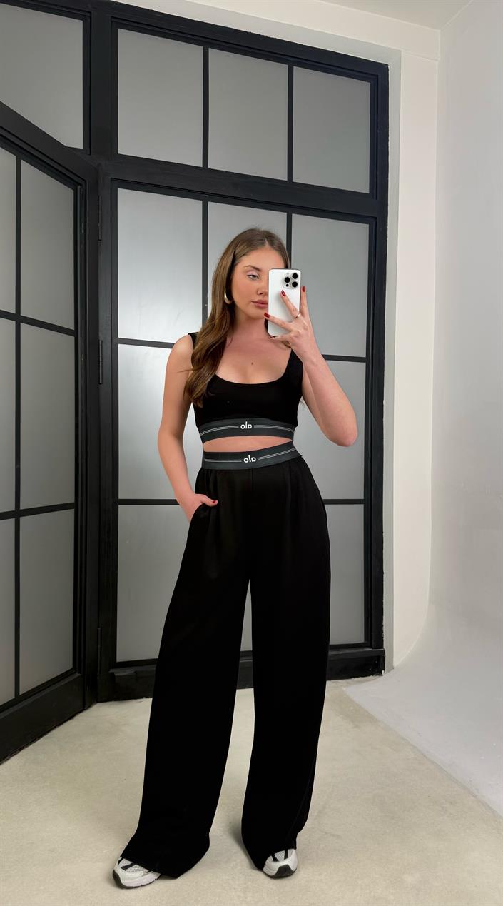 Siyah Crop Pantolon İkili Muadil Takım GAUS-01254