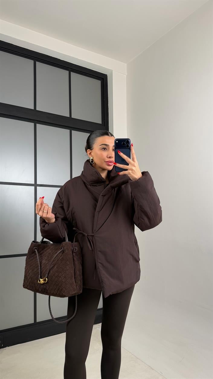 Acı Kahve Astarlı Bağlama Detaylı Şişme Mont GAUS-01011