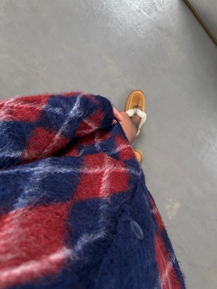 Metu Bordo Lacivert Baklava Desenli Sakallı Hırka