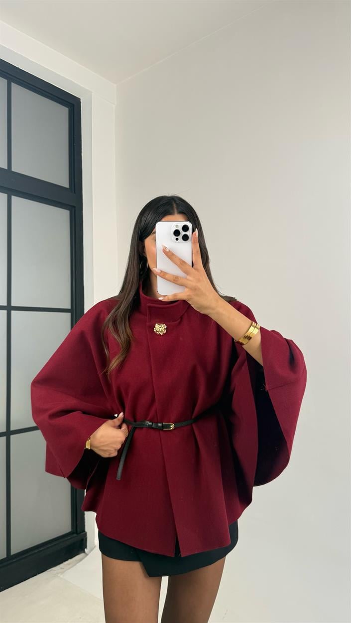Bordo Gina ZR Model Kemerli Kaşe Panço GAUS-0091
