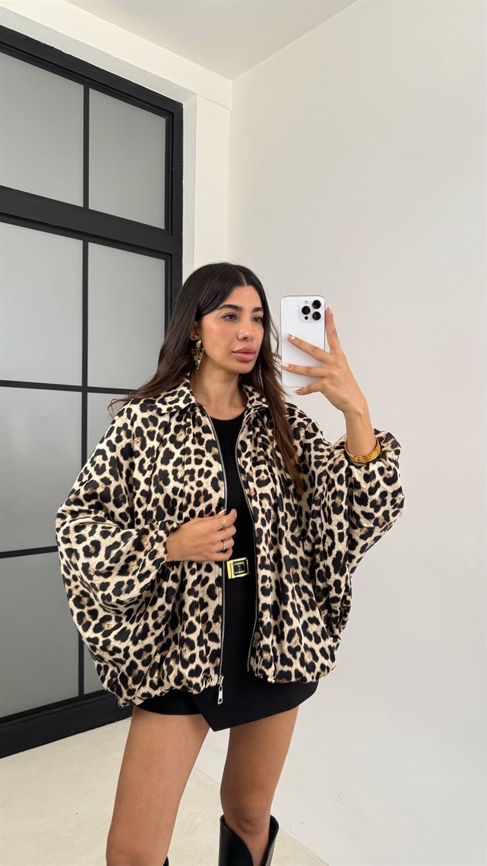 Leopar Desenli Astarlı Bomber Hırka GAUS-00121