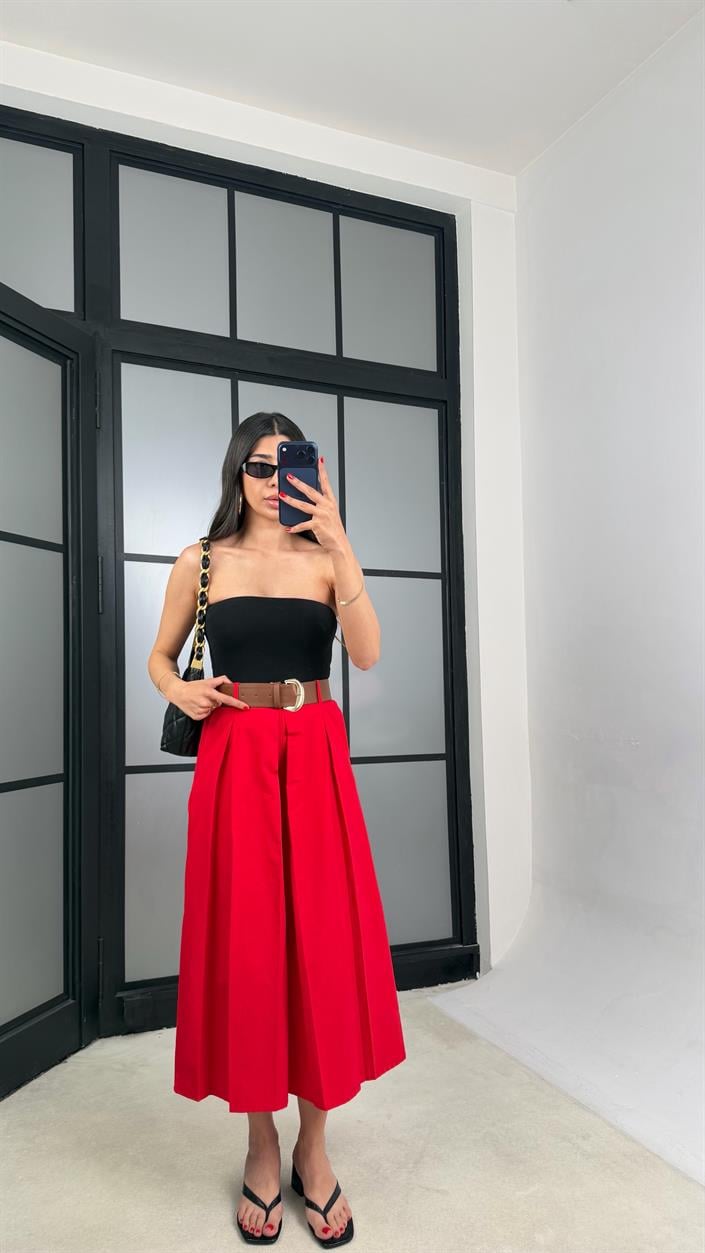 Kırmızı Kemerli Etek Pantolon GAUS-01571