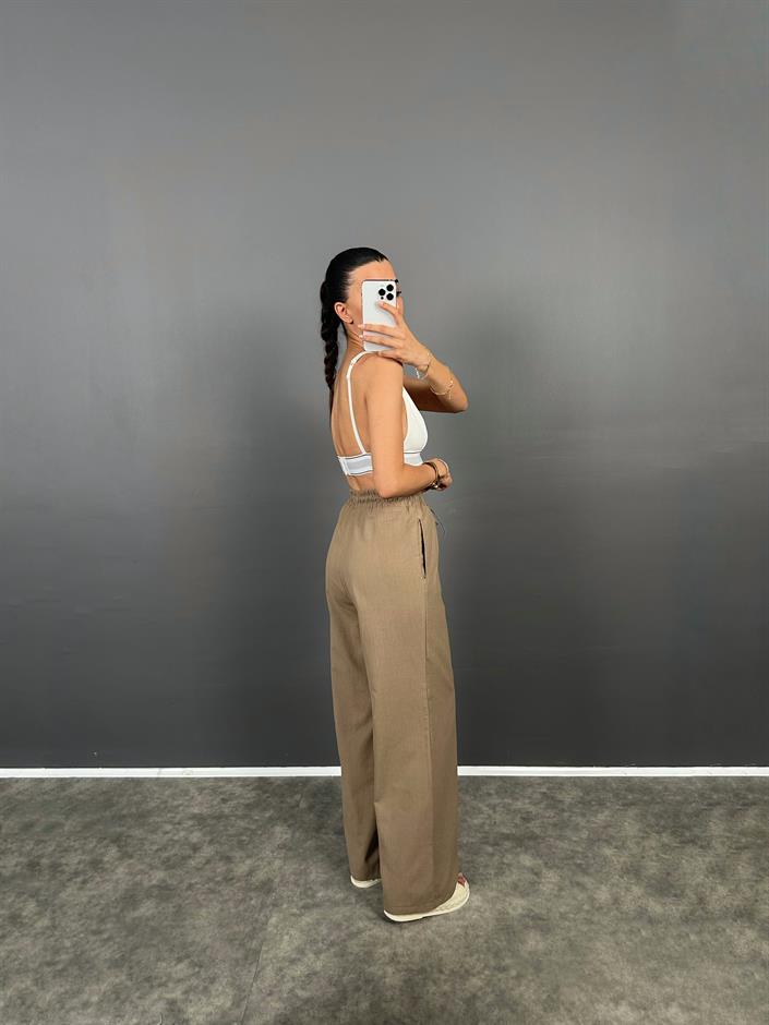 DK Kahverengi Astarlı Keten Pantolon 