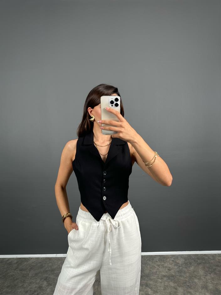 Dios Siyah ZR Model Sırt Dekolteli Astarlı Crop Yelek 