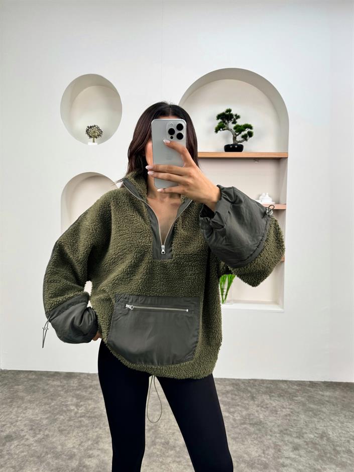 Wons Haki Peluş Sweatshirt