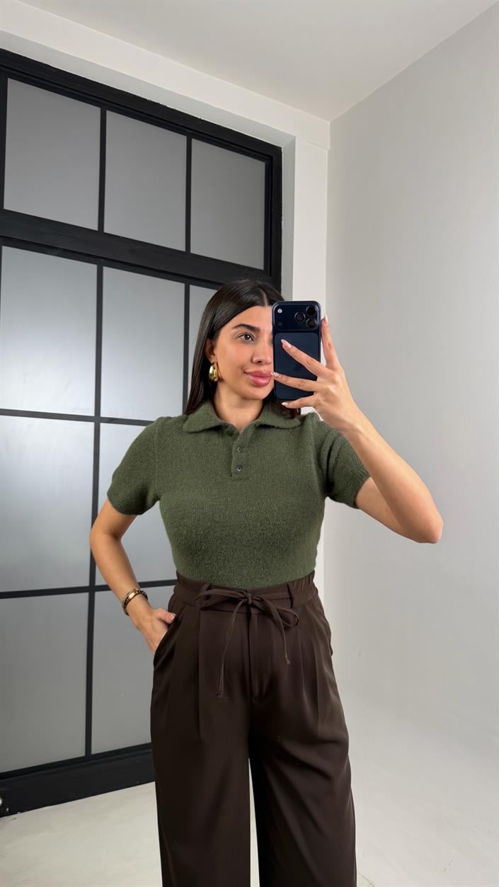 Yeşil Polo Yaka MD Muadil Yumuşak Dokulu Kazak GAUS-00864