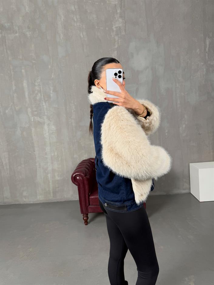 Monty Taş Peluş Kürk Denim Karışımlı Tasarım Ceket