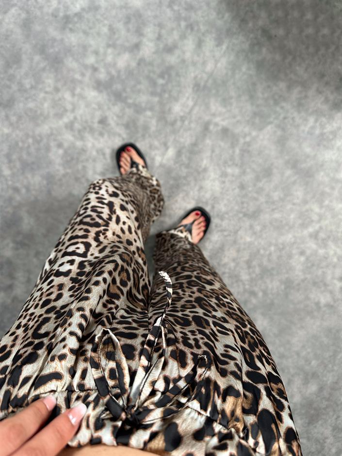 Genza Leoparlı Beli Lastikli Pantolon 