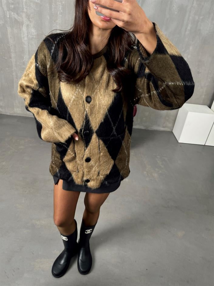 Soov Siyah Kahve Karışımlı Sakallı Baklava Hırka