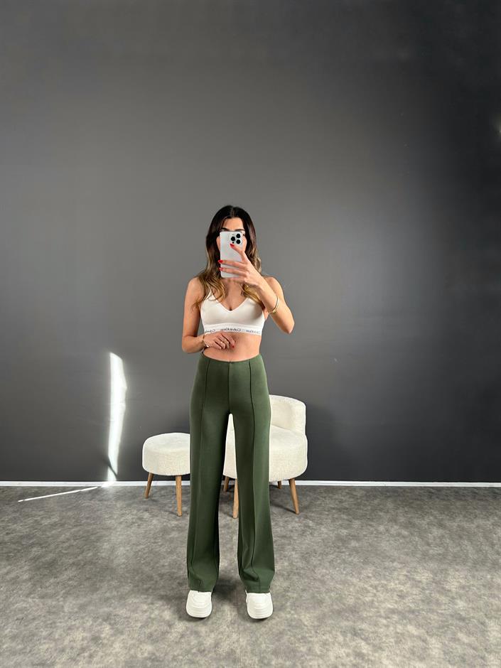 Haki Çımalı Modal Pantolon 