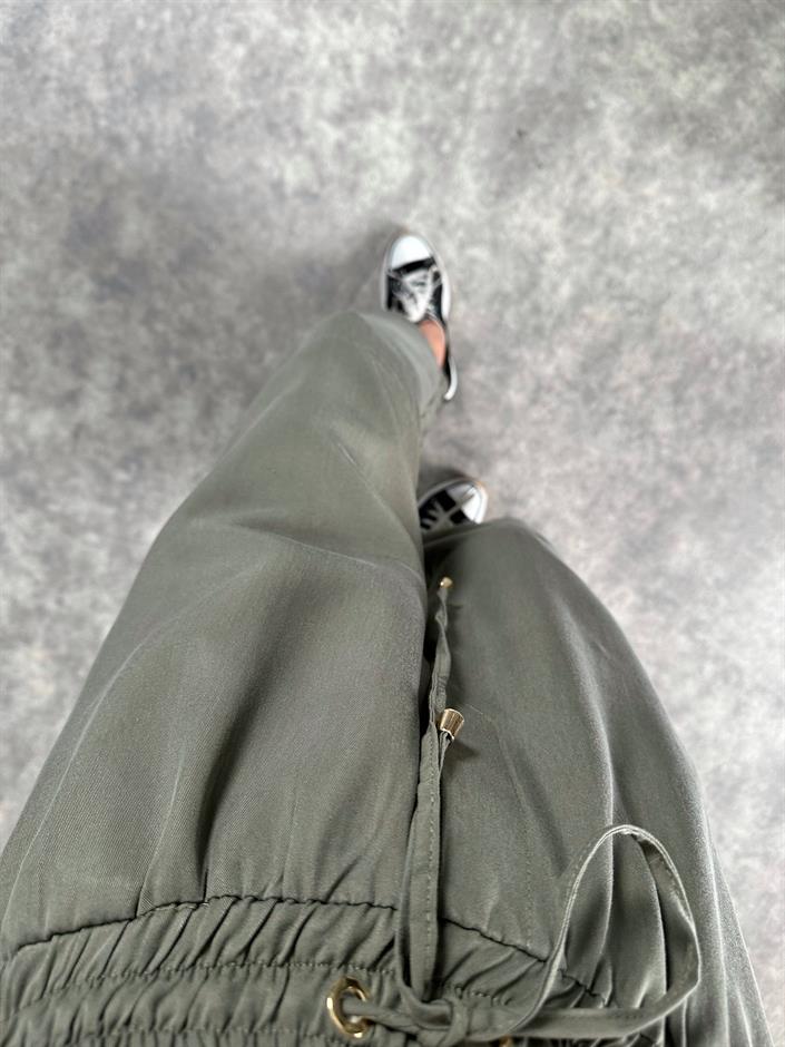Premium Haki Tensel Bilekte Bol Paça Pantolon