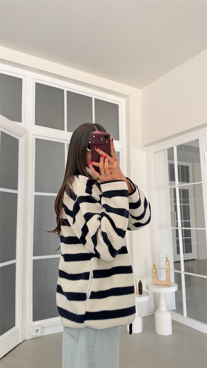 Lacivert Çizgili Polar Sweatshirt GAUS-02288 GAUS-01916