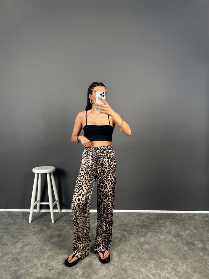 Genza Leoparlı Beli Lastikli Pantolon 