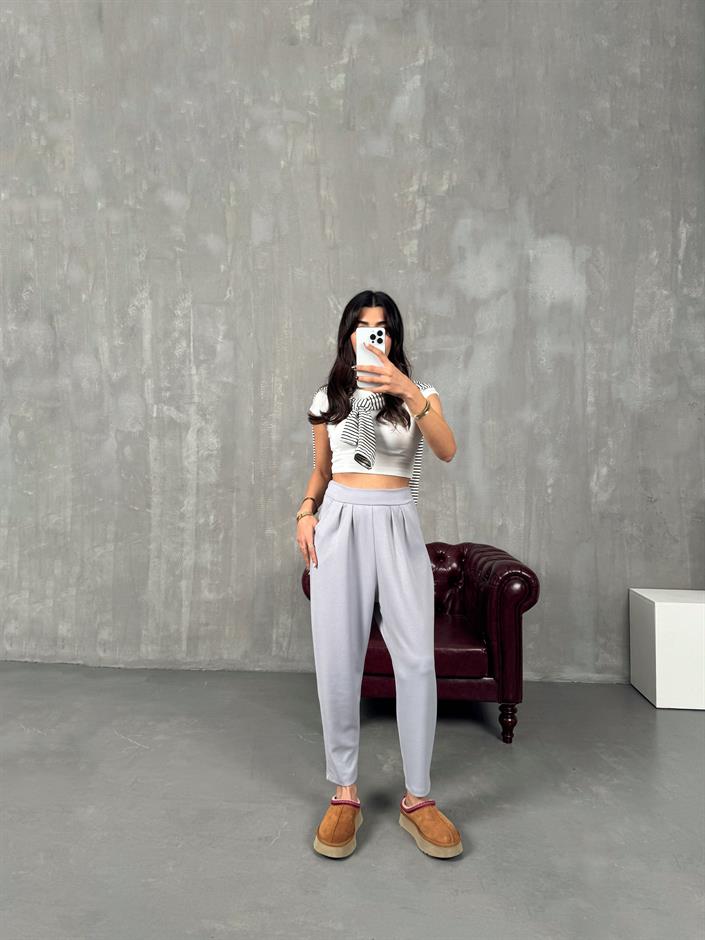 Weld Gri Arkası Lastikli Cepli Harem Pantolon